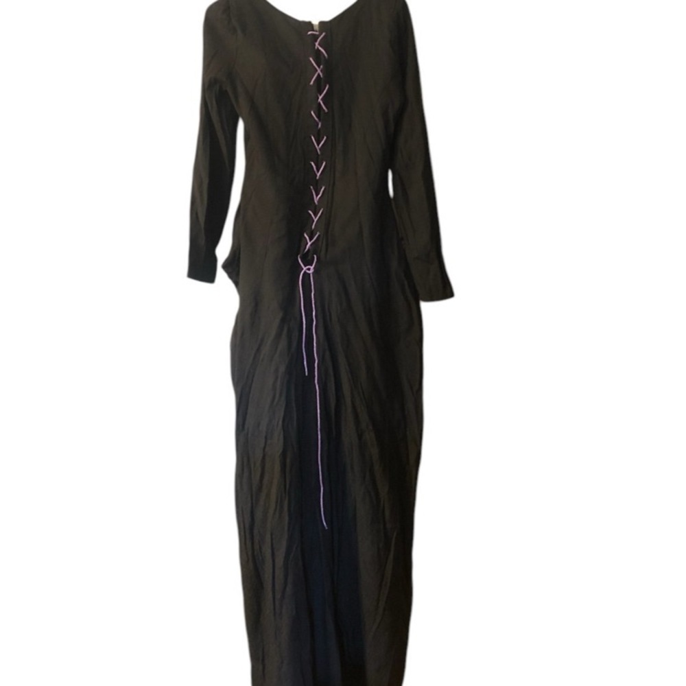 Black Ruched Long Sleeve Cocktail Gown - Picture 2 of 5